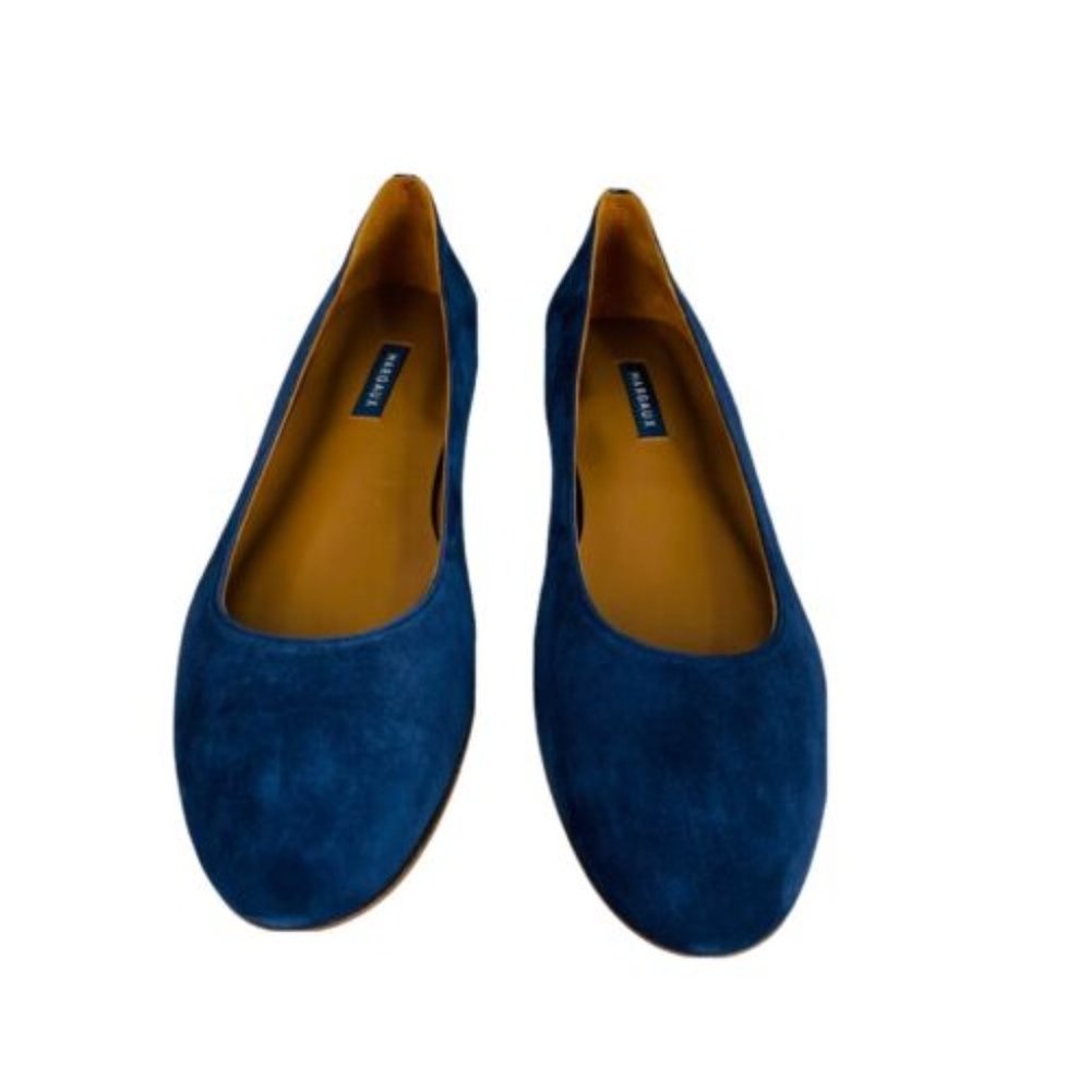 MARGAUX Navy Blue Suede Classic Flats Round Toes Shoes